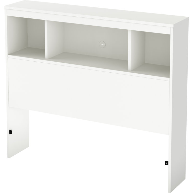 Twin White Wood Bookcase Headboard with Storage