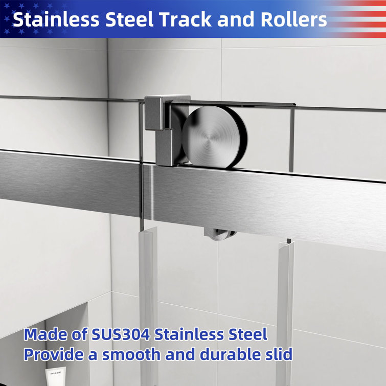 72'' x 76'' Frameless Sliding Shower Door in Brushed Nickel with Tempered Glass