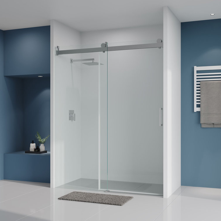 60'' x 76'' Frameless Sliding Shower Door in Brushed Nickel with Tempered Glass