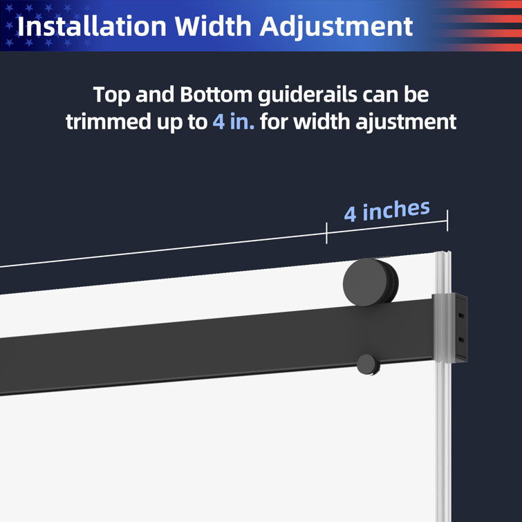 Matte Black Frameless Sliding Shower Door with Tempered Glass