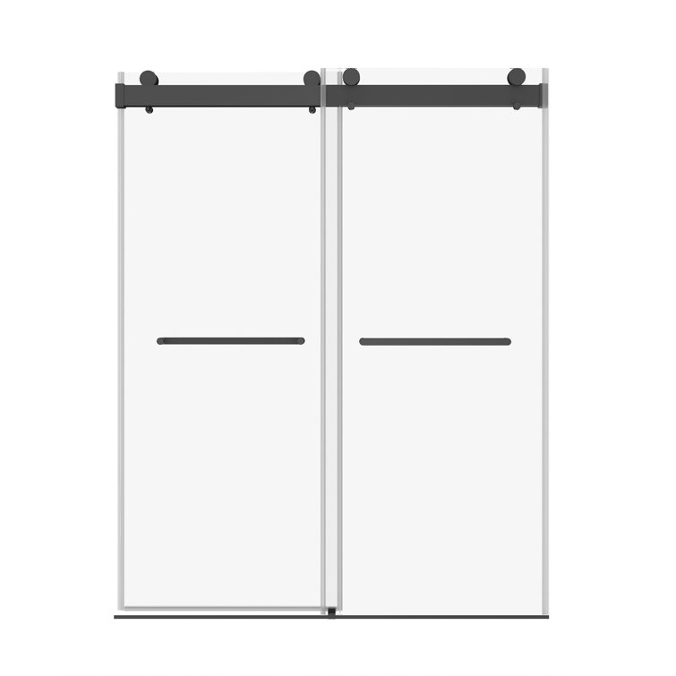 Matte Black Frameless Sliding Shower Door with Tempered Glass