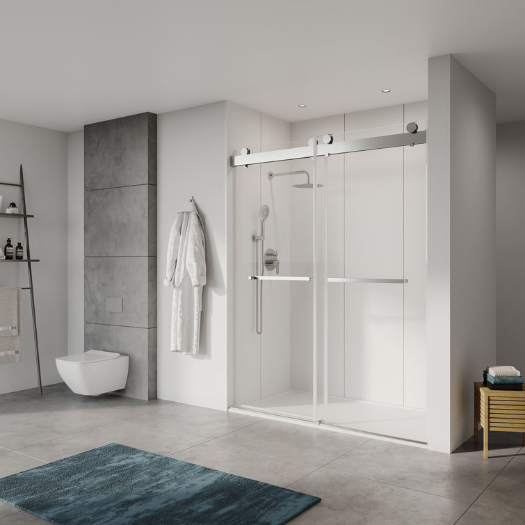 Brushed Nickel Frameless Sliding Shower Door with Tempered Glass