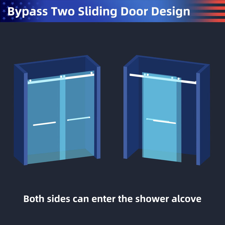 Matte Black Frameless Sliding Shower Door with Tempered Glass