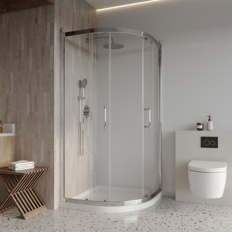 Chrome Finish Semi-Frameless Clear Glass Sliding Shower Enclosure