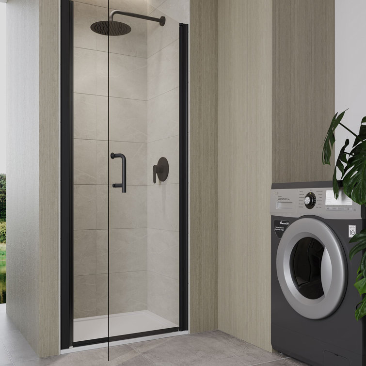 Black Semi-Frameless Tempered Glass Shower Door 34'' x 72''