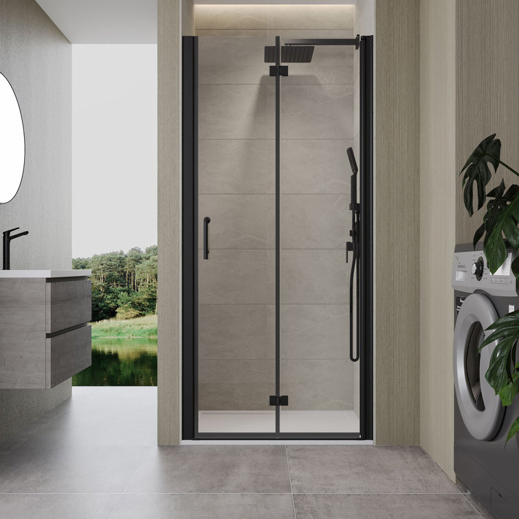 Matte Black Semi-Frameless Bi-Fold Shower Door with Clear Glass