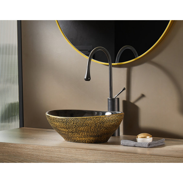 Vintage Gold Oval Ceramic Above-Counter Vessel Sink