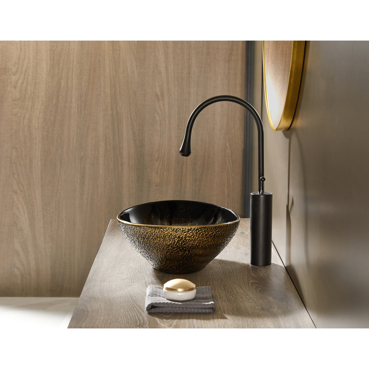 Vintage Gold Oval Ceramic Above-Counter Vessel Sink
