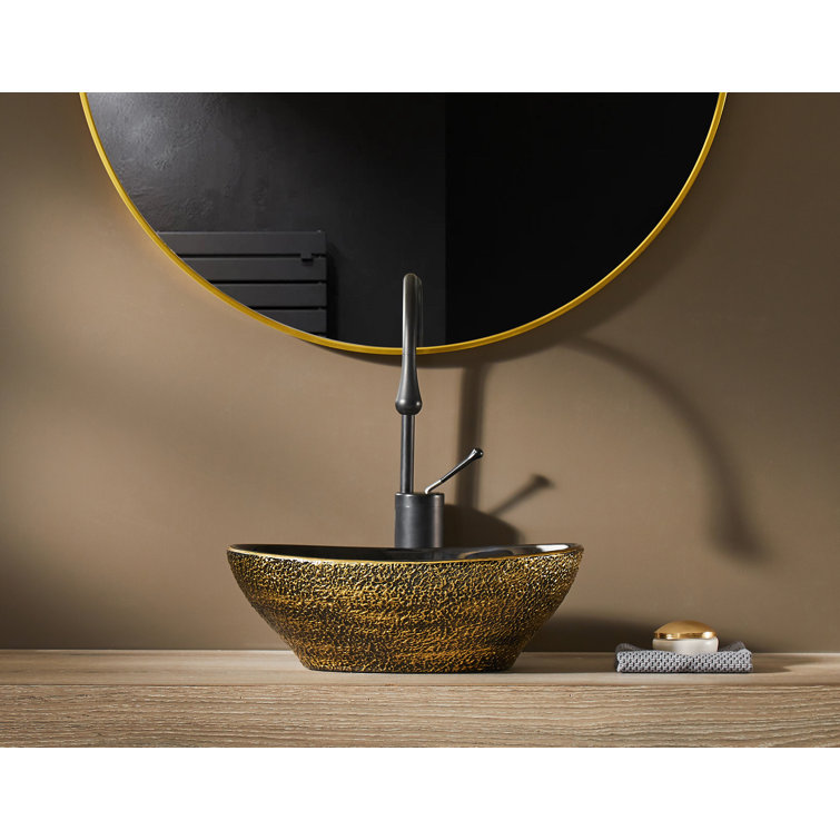 Vintage Gold Oval Ceramic Above-Counter Vessel Sink