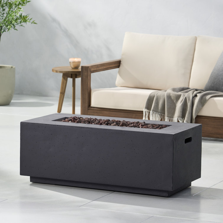 Dark Gray Lightweight Concrete Rectangular Fire Pit Table