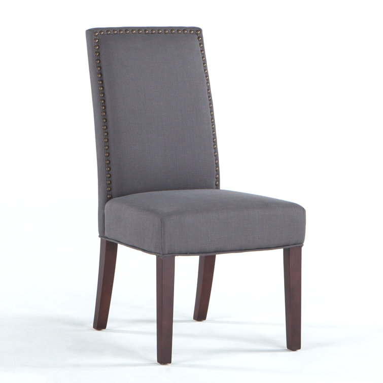 High Parsons Upholstered Linen Side Chair in Warm Gray