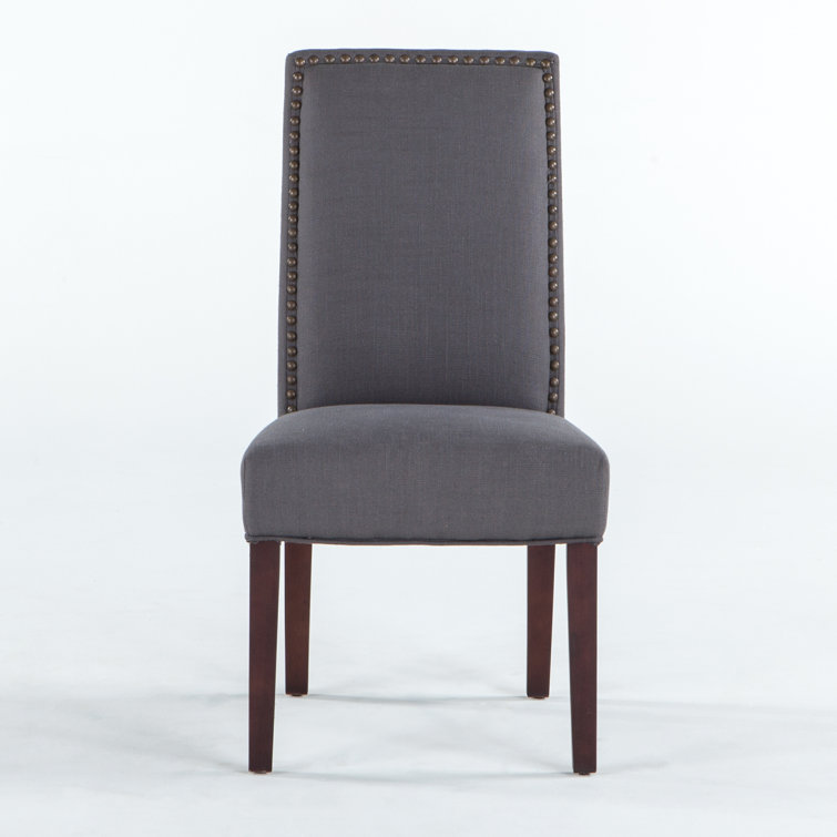 High Parsons Upholstered Linen Side Chair in Warm Gray