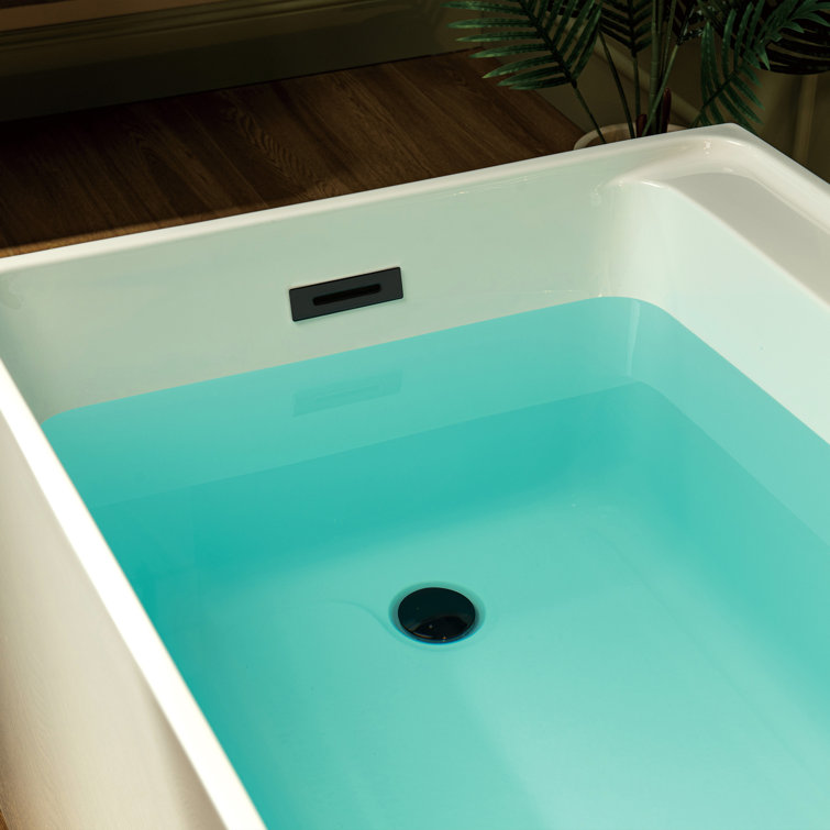 59-Inch White Acrylic Rectangular Freestanding Soaking Bathtub