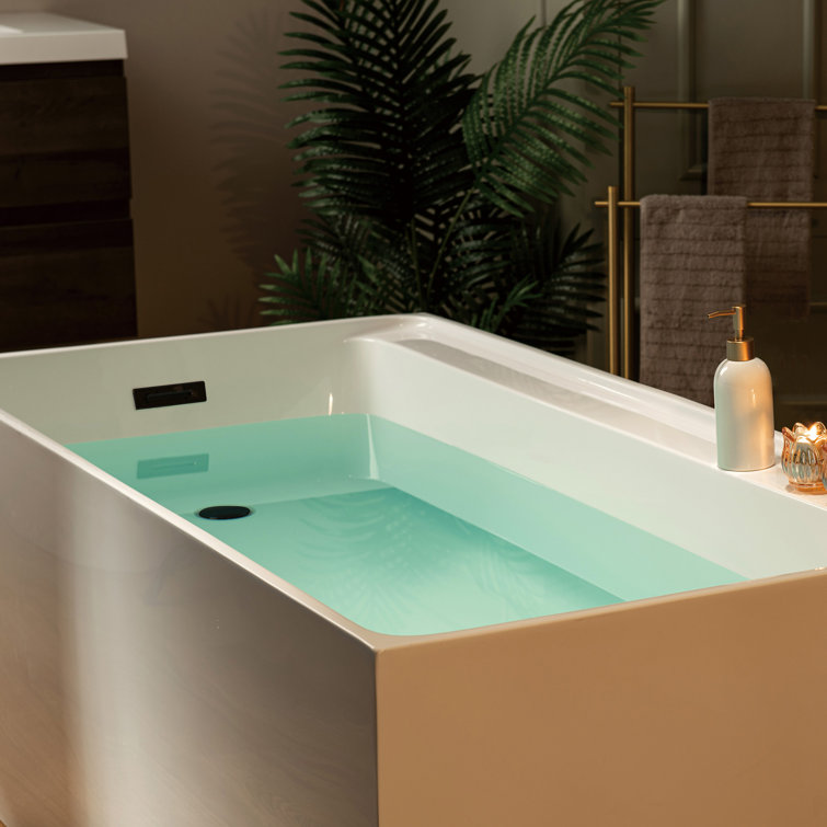59-Inch White Acrylic Rectangular Freestanding Soaking Bathtub