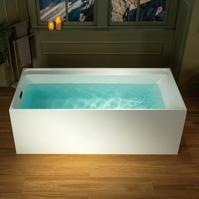 59-Inch White Acrylic Rectangular Freestanding Soaking Bathtub