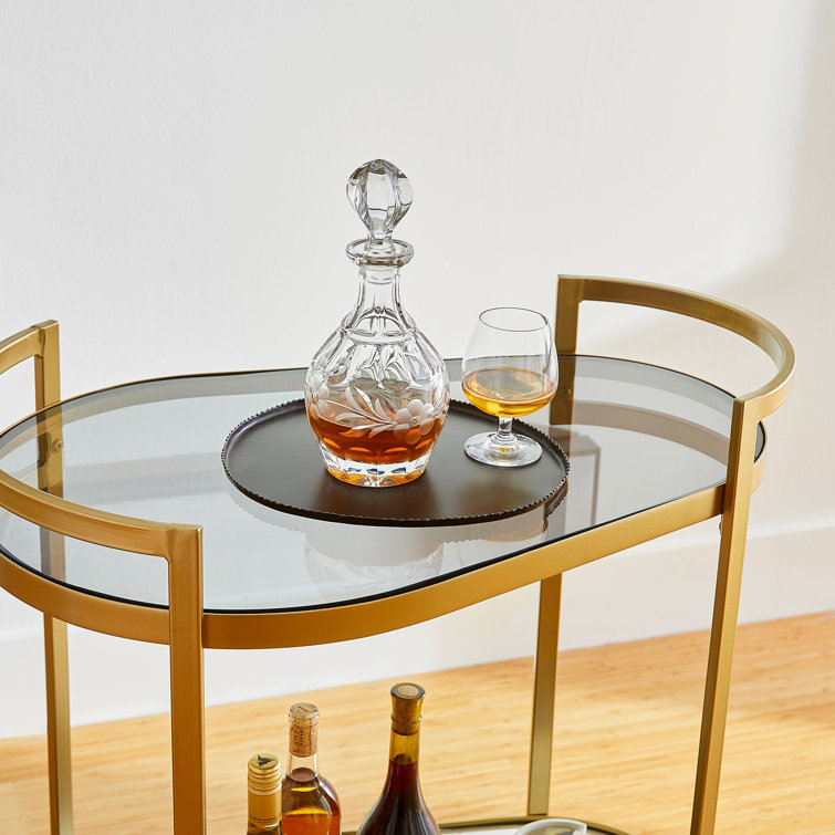 Gold Two-Tier Mirrored Glass Bar Cart with Wheels