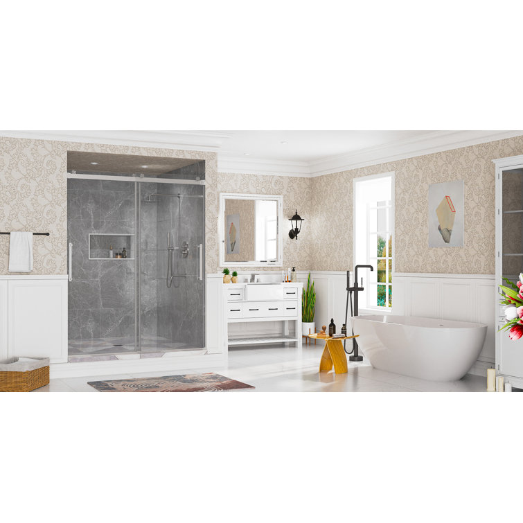 60" x 76" Frameless Brushed Nickel Double Sliding Shower Door