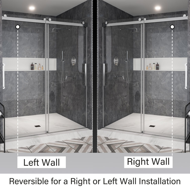 60" x 76" Frameless Brushed Nickel Double Sliding Shower Door