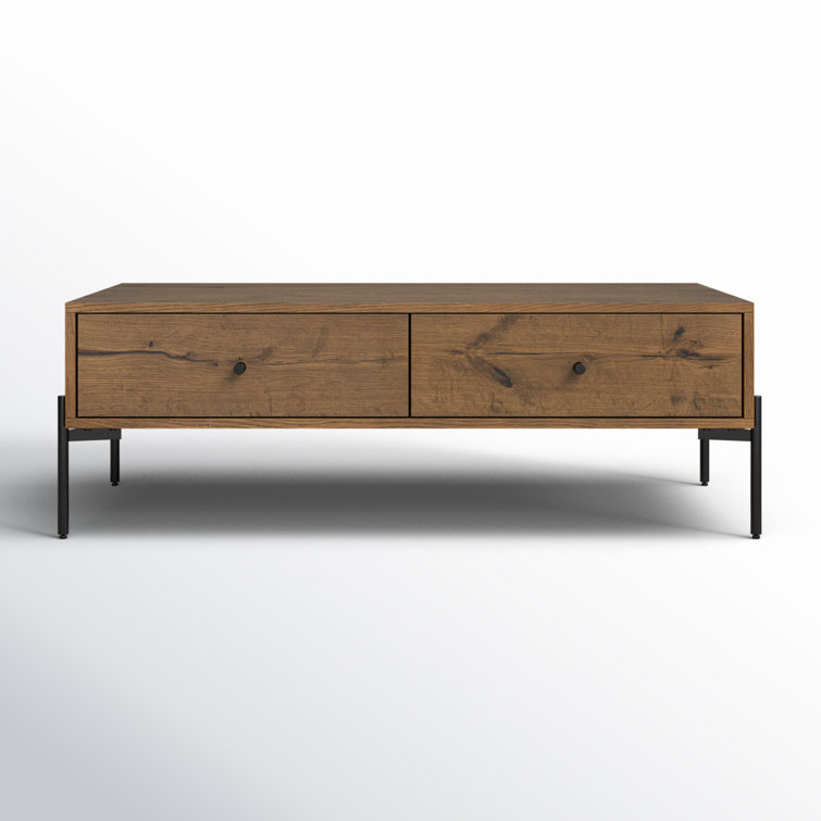 Amber Oak and Gunmetal Rectangular Coffee Table with Storage