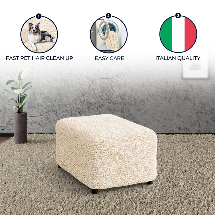 Cream Stretch Rectangular Ottoman Cover
