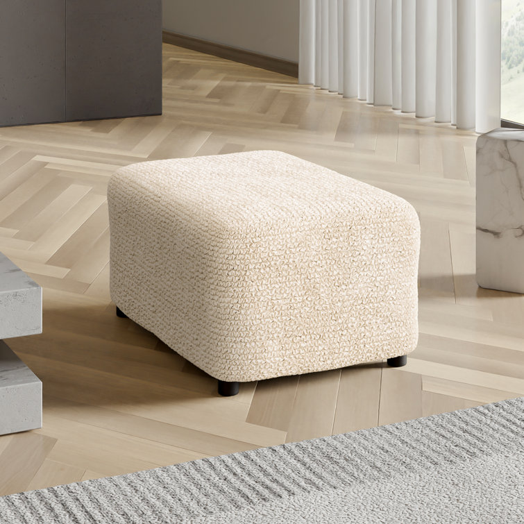 Cream Stretch Rectangular Ottoman Cover