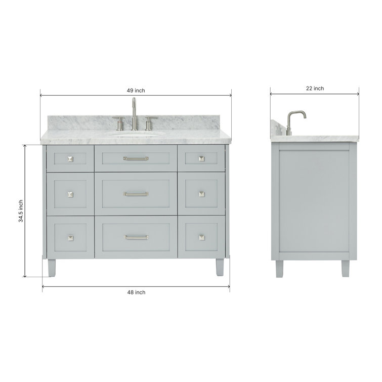 Gray Solid Wood Single Sink Bathroom Vanity with Carrara Marble Top
