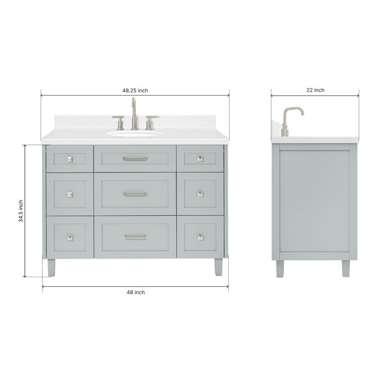 Gray Solid Wood Single Sink Bathroom Vanity with Carrara Quartz Top