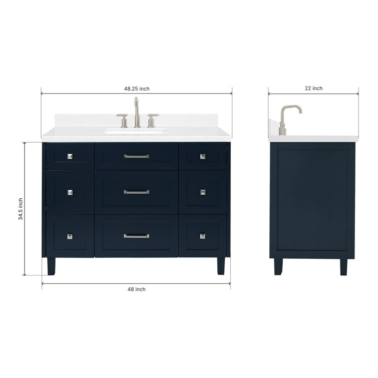 Midnight Blue Freestanding Single Sink Vanity with Carrara Quartz Top