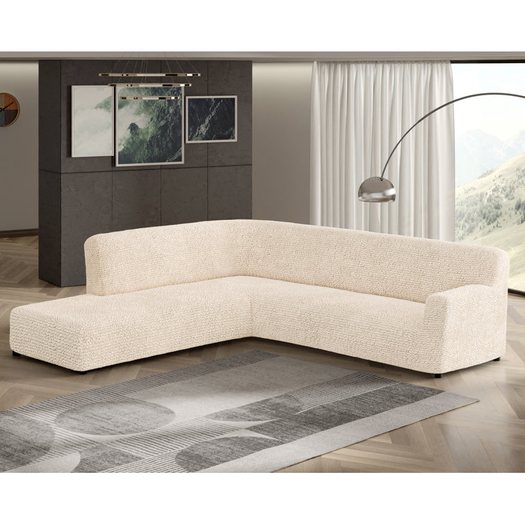 Vanilla Polyester Blend Stretch Sofa Slipcover for L-Shaped Sectional