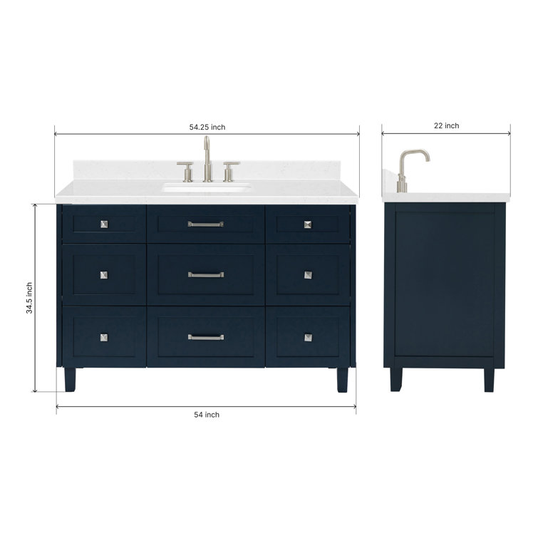Midnight Blue 54" Single Sink Vanity with Carrara Quartz Top