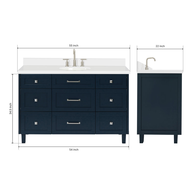 Midnight Blue 55" Single Sink Vanity with Quartz Top