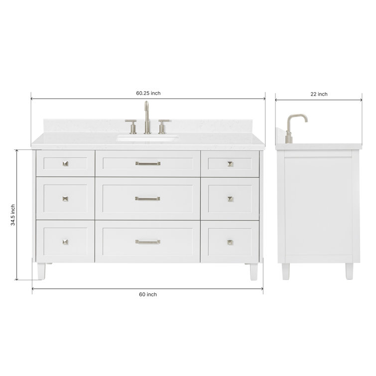 Monroe 60" White Single Sink Bathroom Vanity with Carrara Quartz Top