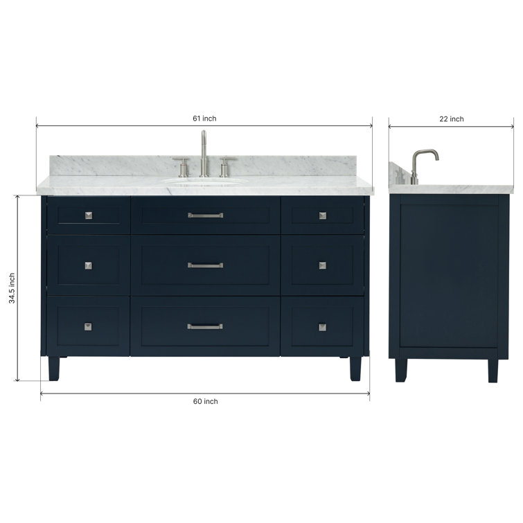 Midnight Blue 61" Freestanding Vanity with Carrara Marble Top