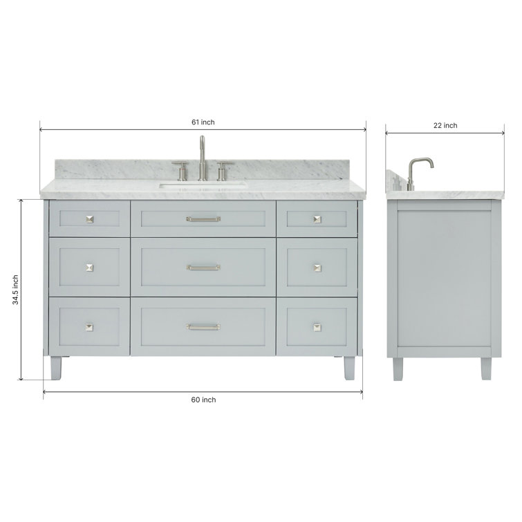 Gray Solid Wood Freestanding Bathroom Vanity with Marble Top