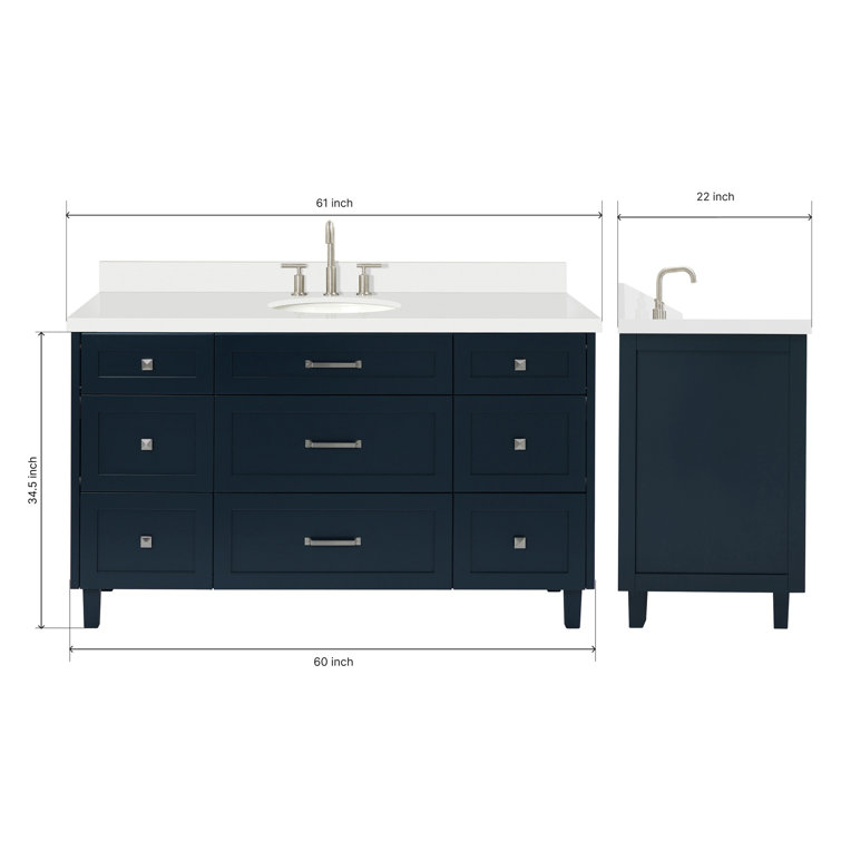 Midnight Blue Freestanding Single Sink Vanity with Quartz Top