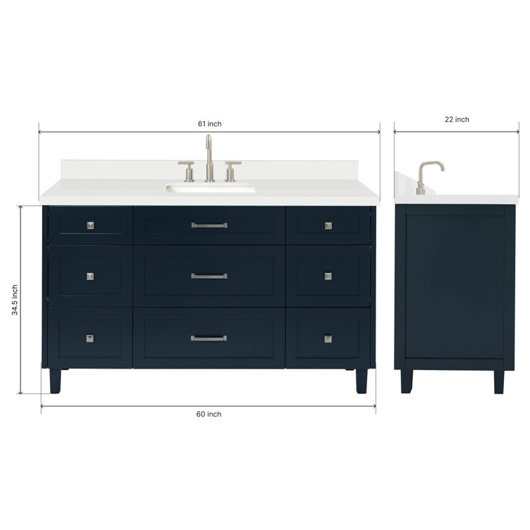 Midnight Blue 61" Single Sink Vanity with Quartz Top