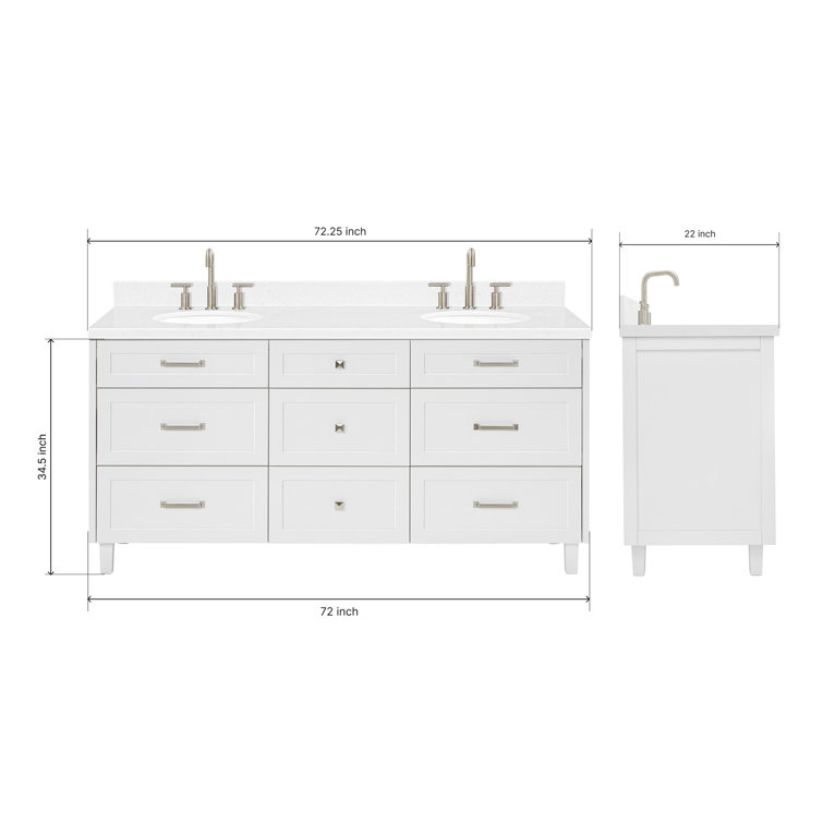 White Double Sink Bathroom Vanity with Carrara Quartz Top