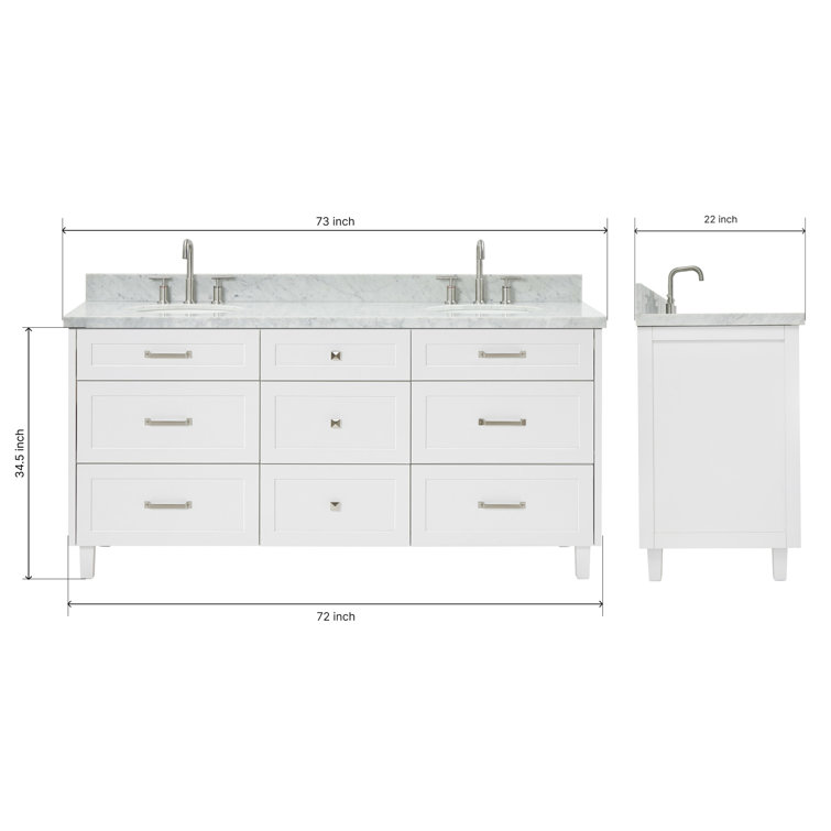 White Double Sink Bathroom Vanity with Carrara Marble Top