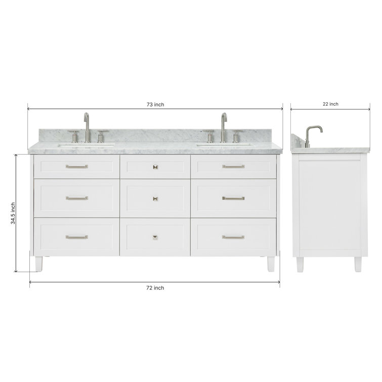 Monroe 73" White Double Sink Bathroom Vanity with Italian Carrara Marble Top