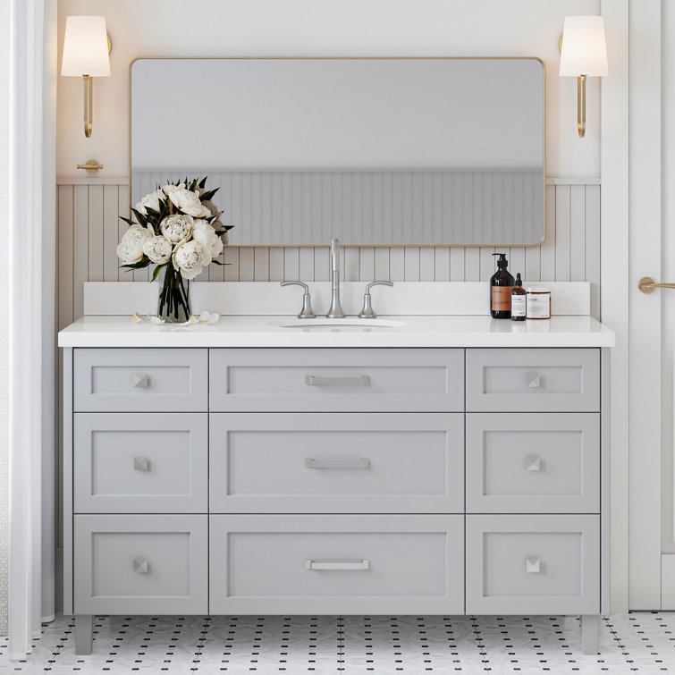 Gray Solid Wood Single Sink Bathroom Vanity with Quartz Top