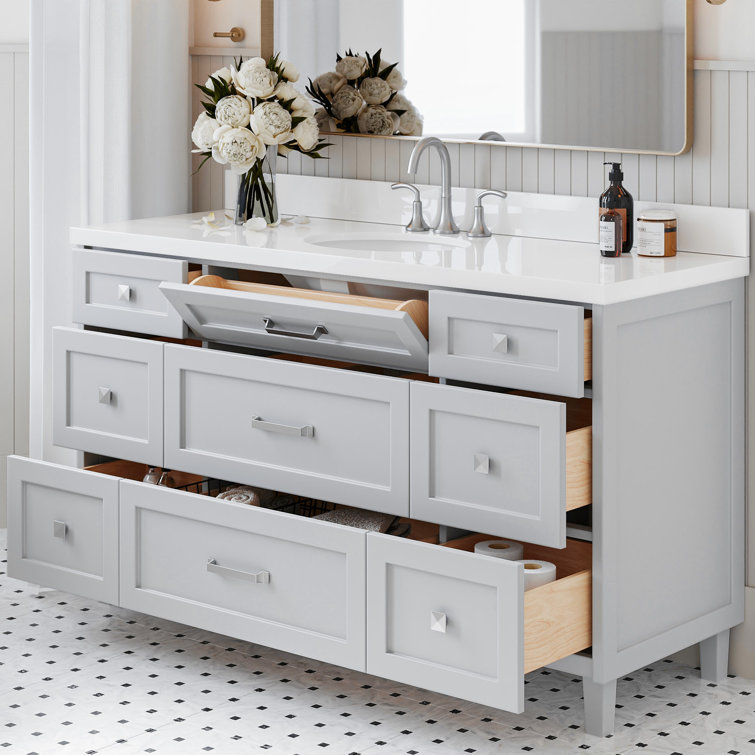 Gray Solid Wood Single Sink Bathroom Vanity with Quartz Top