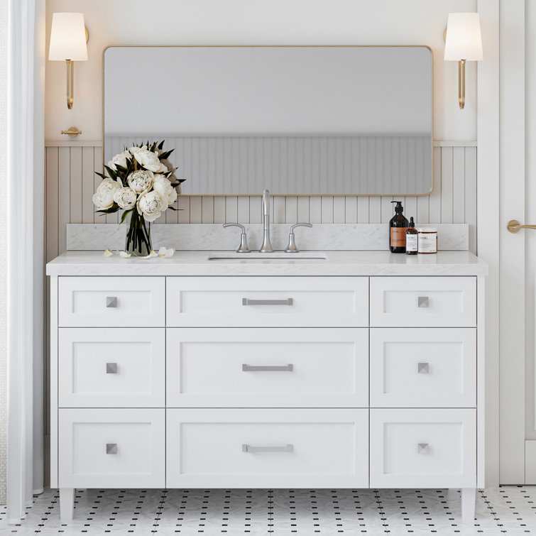 White Freestanding Single Sink Bathroom Vanity with Marble Top