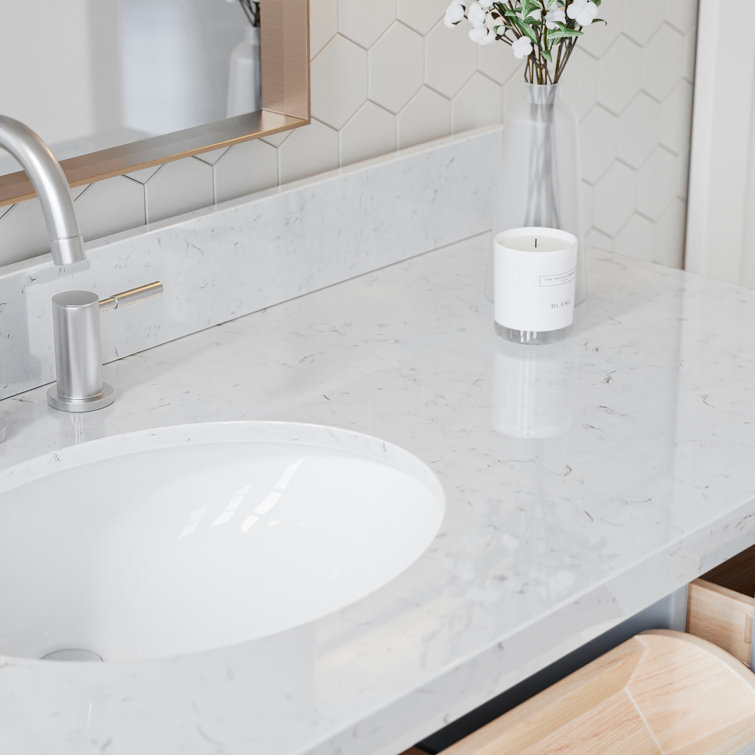 Gray Solid Wood Single Sink Bathroom Vanity with Carrara Quartz Top
