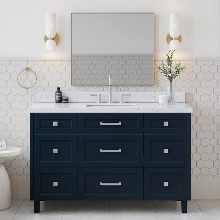 Midnight Blue 54" Single Sink Vanity with Carrara Quartz Top