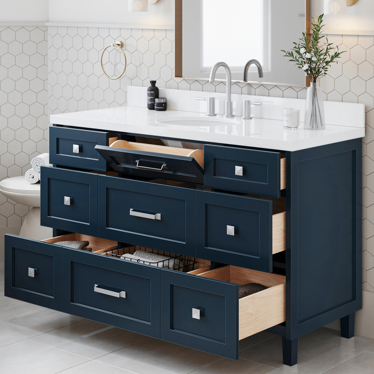 Midnight Blue 55" Single Sink Vanity with Quartz Top
