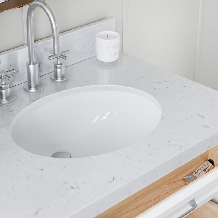 White Double Sink Bathroom Vanity with Carrara Quartz Top