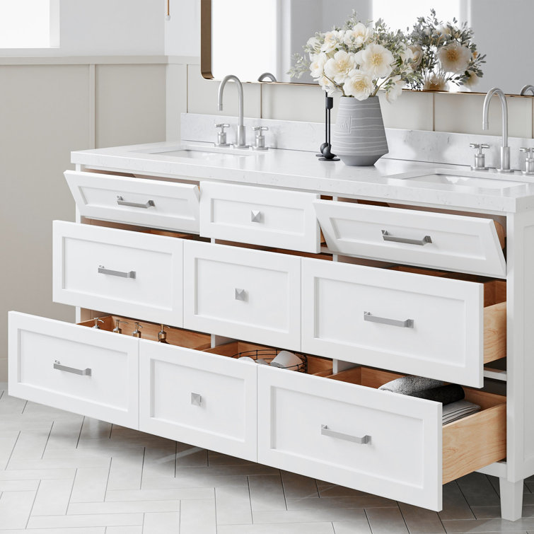 Monroe 72" White Solid Wood Double Freestanding Bathroom Vanity