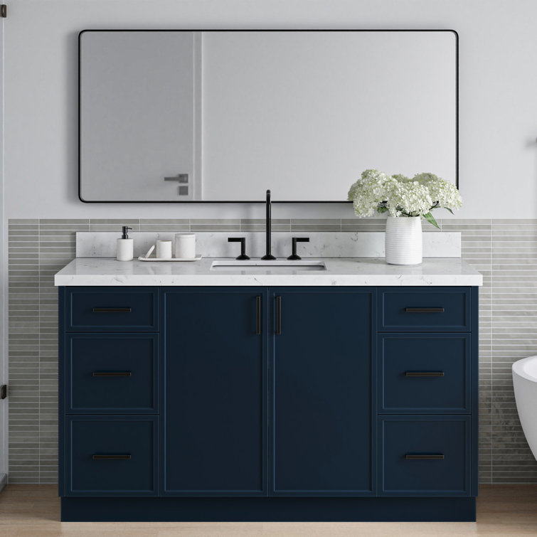Midnight Blue Solid Wood 60" Freestanding Bathroom Vanity