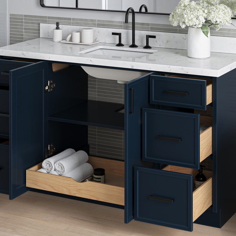 Midnight Blue Solid Wood 60" Freestanding Bathroom Vanity