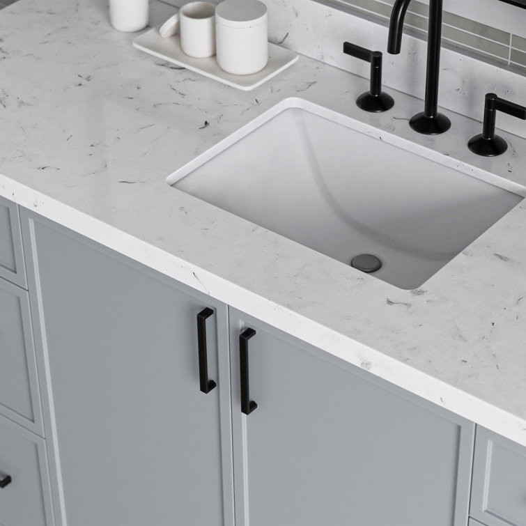 Gray Solid Wood Single Sink Bathroom Vanity with Carrara Quartz Top